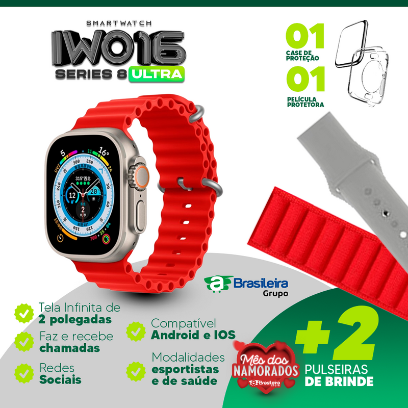 IWO 16 Series 8 ULTRA | 2 Pulseiras de BRINDE | Multifunção Android e iOS | Frete Grátis | em até 12x