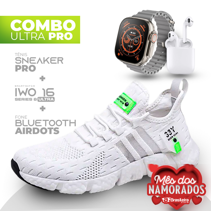 Combo IWO ULTRA Series 8 + Tenis Sneaker NewFIT Pro® + Fone Bluetooth Airdots