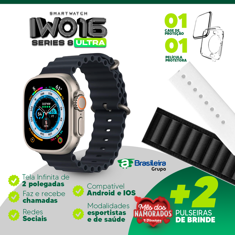 IWO 16 Series 8 ULTRA | 2 Pulseiras de BRINDE | Multifunção Android e iOS | Frete Grátis | em até 12x