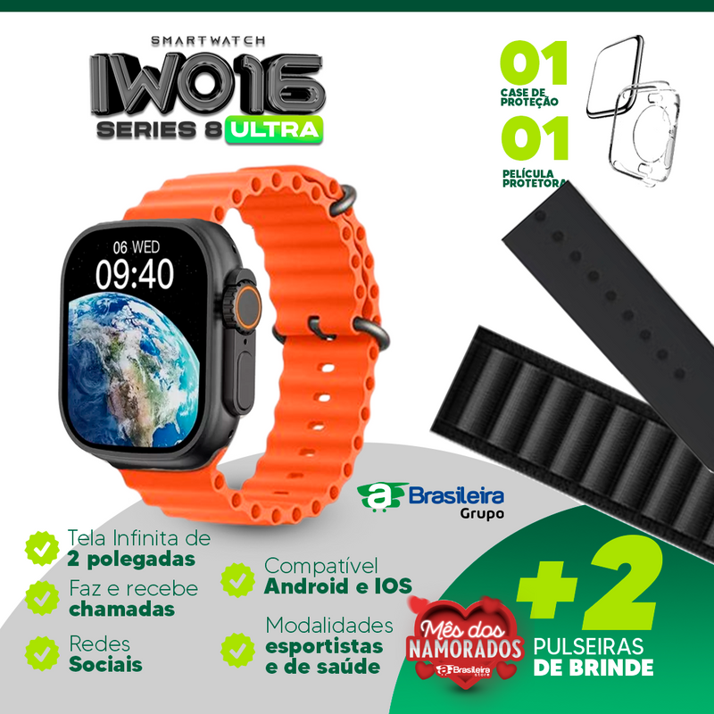 IWO 16 Series 8 ULTRA | 2 Pulseiras de BRINDE | Multifunção Android e iOS | Frete Grátis | em até 12x